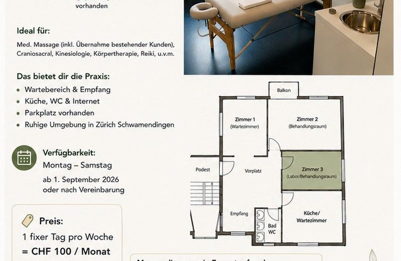günstiger, voll eingerichteter Massageraum inkl. Kundenstammübernahme in Zürich - Bild 2